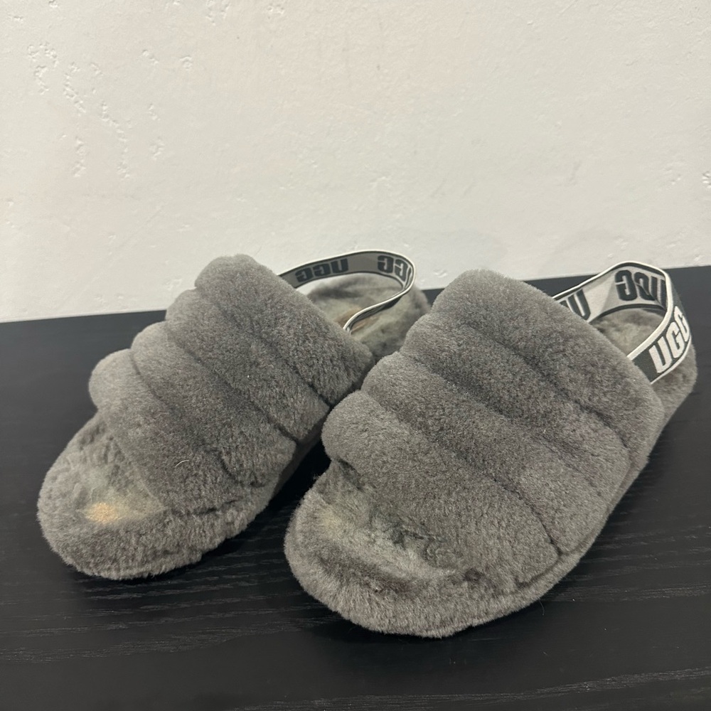 UGG Charcoal Plush Slide Slippers